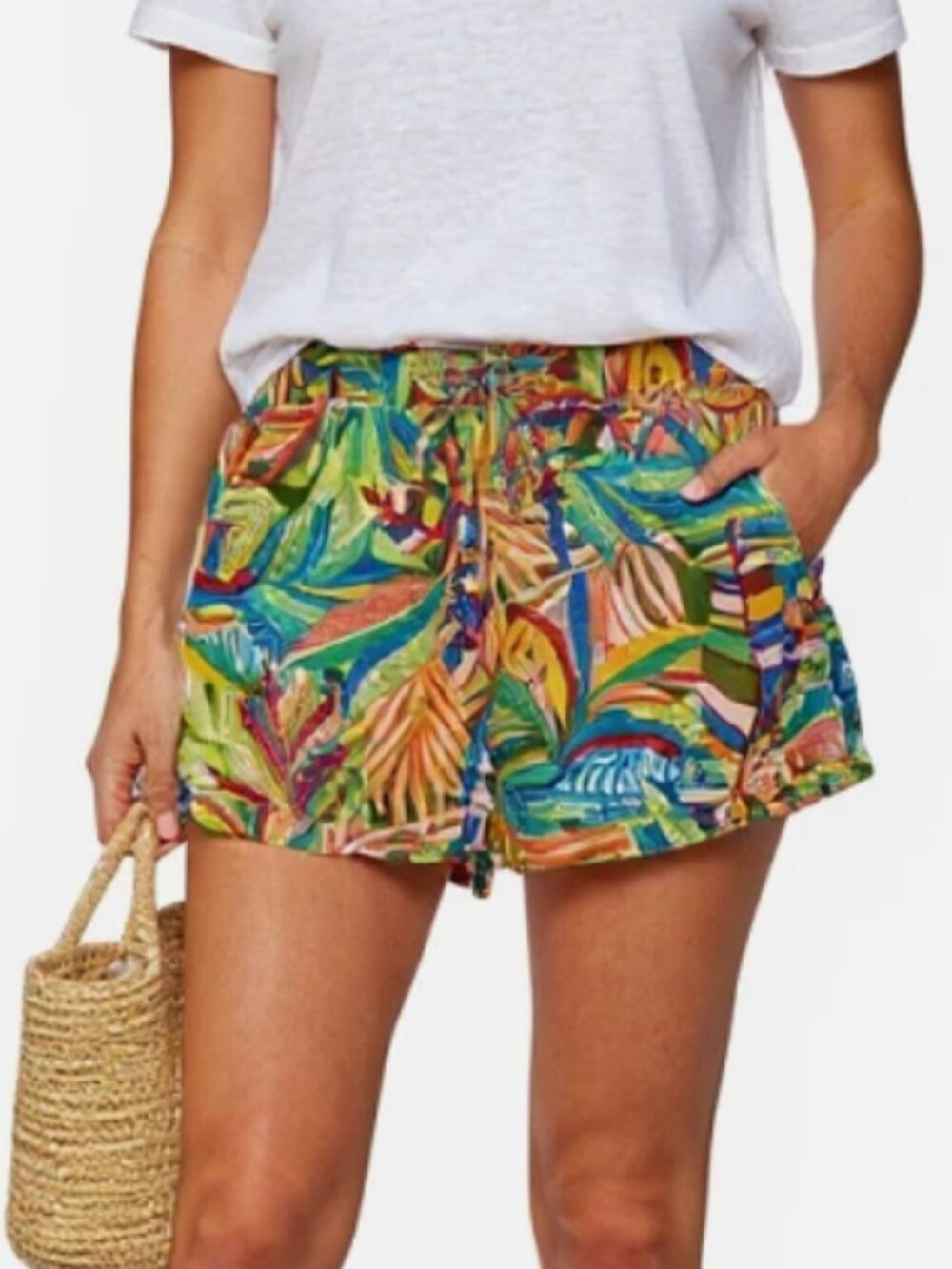 C&C California 100% Linen Tropical Colorful Shorts Women's Size Medium M